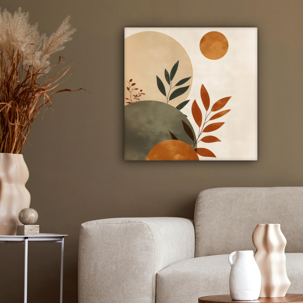 LEINWANDBILD Formen - Rund - Blätter - Beige 50x50 cm - Rostfarben, Textil (50/50cm) - MuchoWow