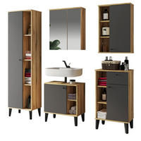 BADMÖBEL-SET 5-teilig grau, Evoke Eiche, Badkombination 182 x 190 cm - Eichefarben/Grau, Glas/Holzwerkstoff (182/190/33cm) - Furn.Design