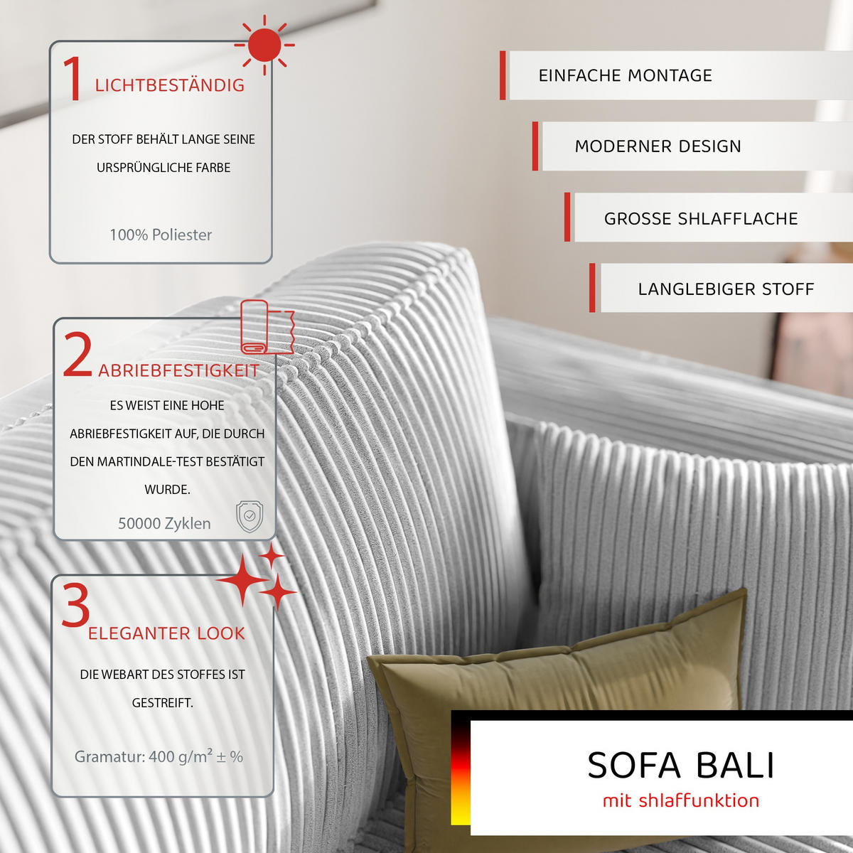 SOFA mit Schlaffunktion und Bettkasten, Hellgrau - Hellgrau/Grau, Holzwerkstoff/Textil (240/84/105cm) - Idohome