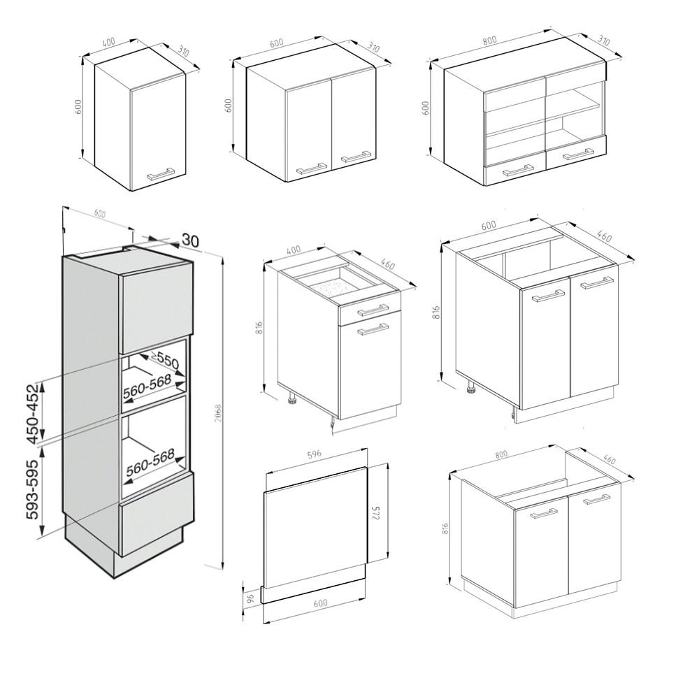 KÜCHENZEILE R-Line Sonoma/Weiß 300 cm mit Hochschrank, AP Eiche - Weiß/Sonoma Eiche, Holzwerkstoff (300/81.6/60cm) - Vicco