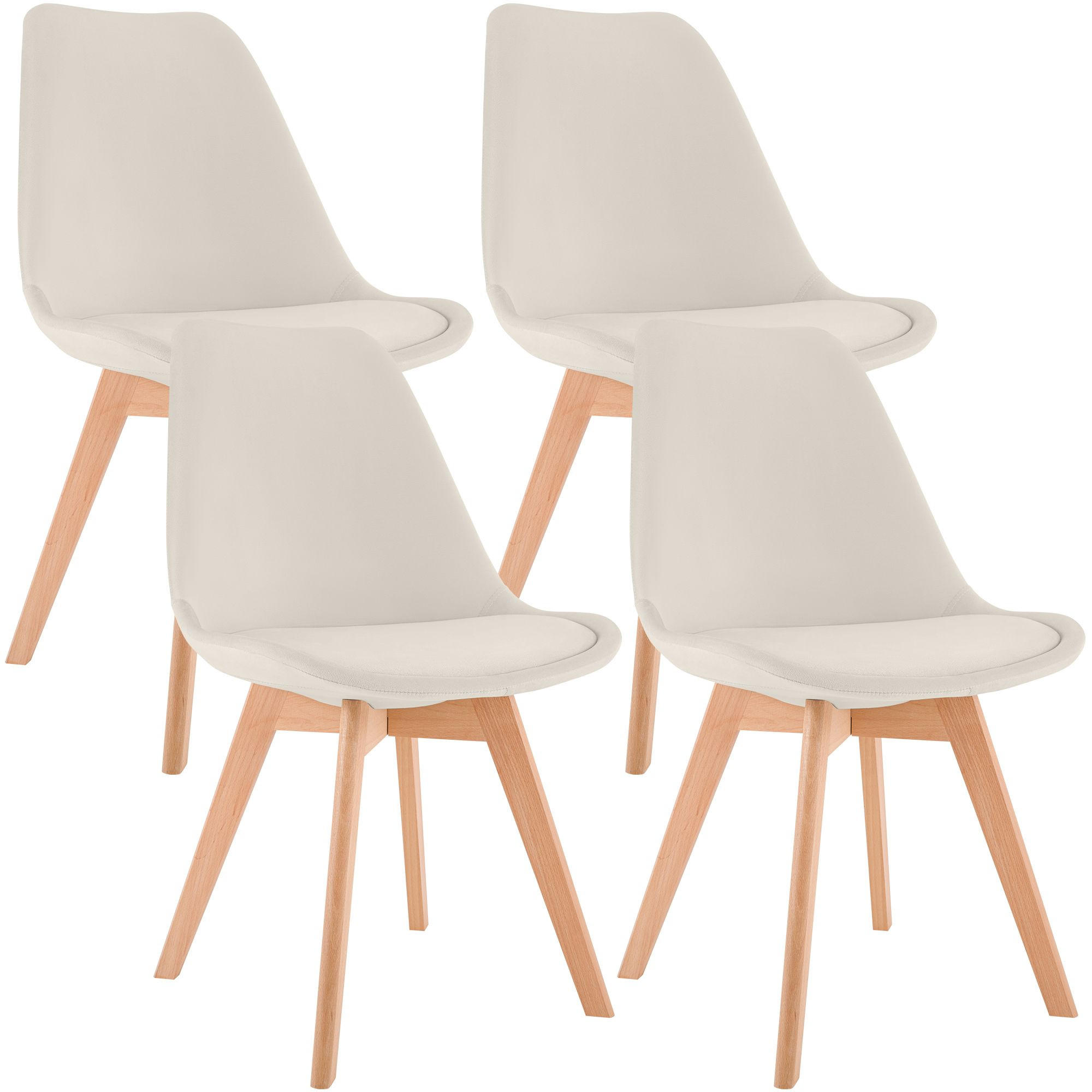 STUHL 4er Set Samt beige - Eukalyptusholzfarben/Beige, Holz/Textil (49/83/50cm) - CLP