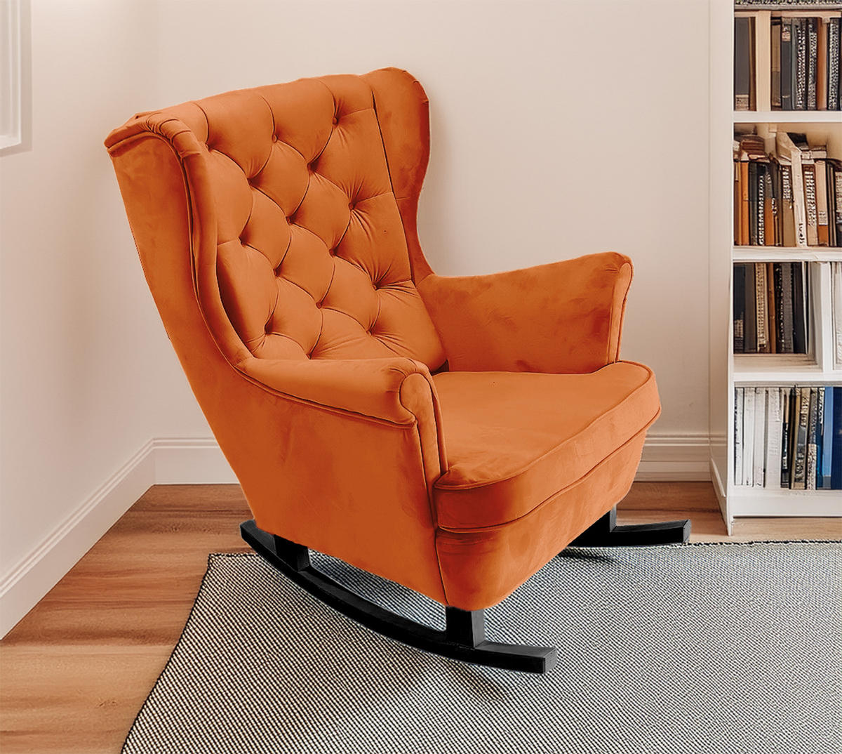 SCHAUKELSESSEL mit gepolstertem Sitz und Armlehnen, 102x81x95 cm, Orange_29825 - Bernsteinfarben/Schwarz, Holz/Textil (81/102/95cm) - DomoHome