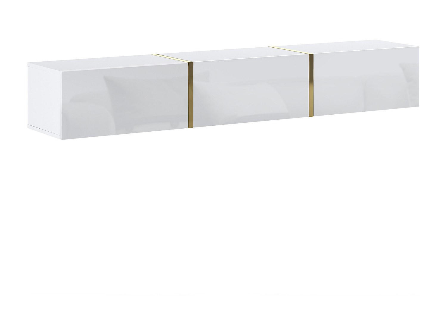 TV-HÄNGESCHRANK - 179.9 cmcm x 34.6 cmcm - Holz, Platte - Weiß, Goldfarben - MARZIALO - Weiß, Holz (179.9/27.7/34.6cm) - Vente-Unique