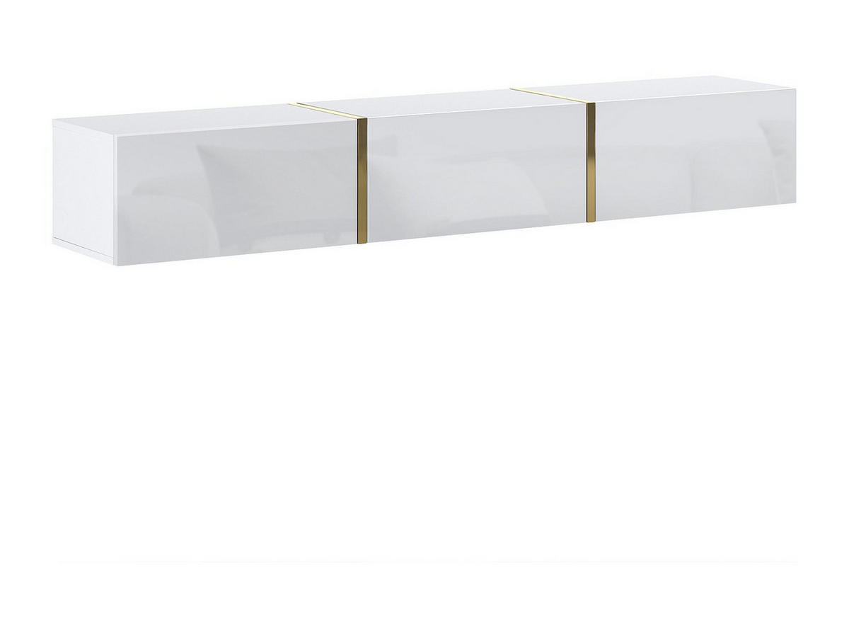 TV-HÄNGESCHRANK - 179.9 cmcm x 34.6 cmcm - Holz, Platte - Weiß, Goldfarben - MARZIALO - Weiß, Holz (179.9/27.7/34.6cm) - Vente-Unique