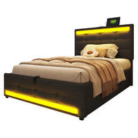 POLSTERBETT 90/200 cm Grau mit LED-Beleuchtung und USB-Anschlüssen - Grau, Textil (90/200cm) - Flora Grace