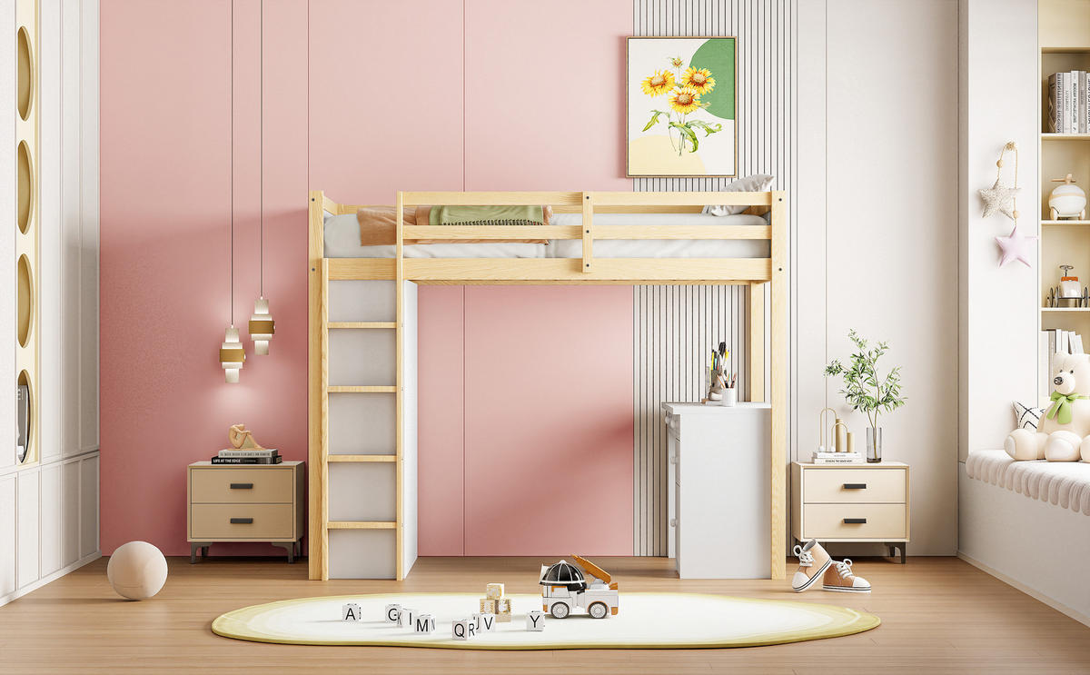 HOCHBETT 90x200 Holz Aufbewahrung Computertisch Kinder - Naturfarben, Holzwerkstoff - FLIEKS