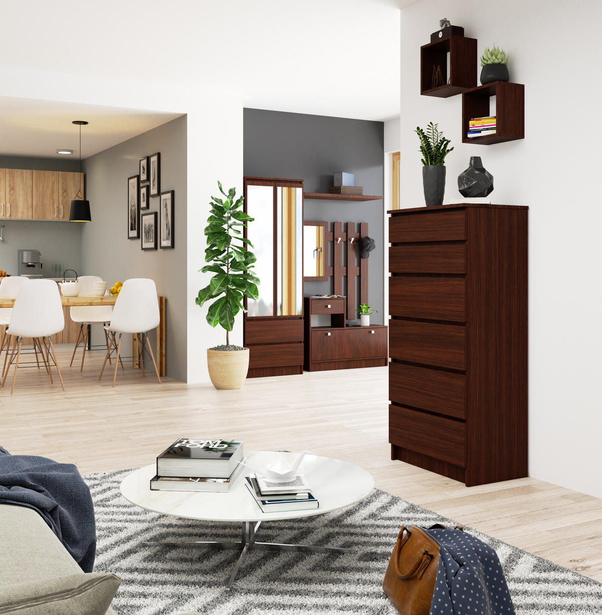 KOMMODE Dunkelbraun 130/60/40 - Dunkelbraun, Holzwerkstoff (60/130/40cm) - RAUMHIRSCH FURNITURE