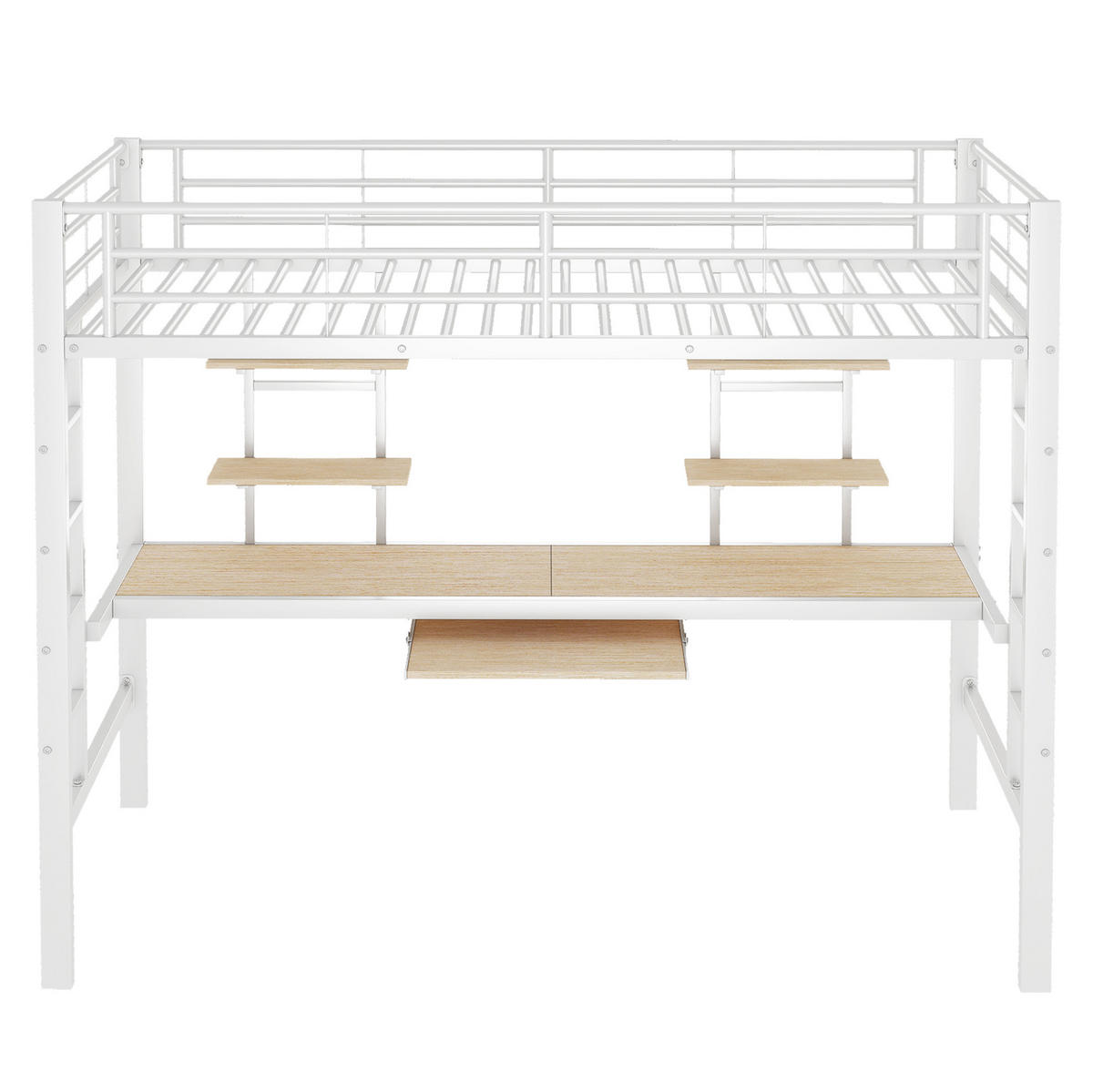 HOCHBETT 204/95/180 cm aus Metall mit Schreibtisch und Regalen Weiß - Weiß, Metall (90/200cm) - Modenvie