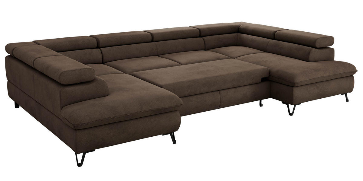 WOHNLANDSCHAFT PABLO U Velvet Braun - Schwarz/Braun, Textil/Metall (346/76/208cm) - MKS