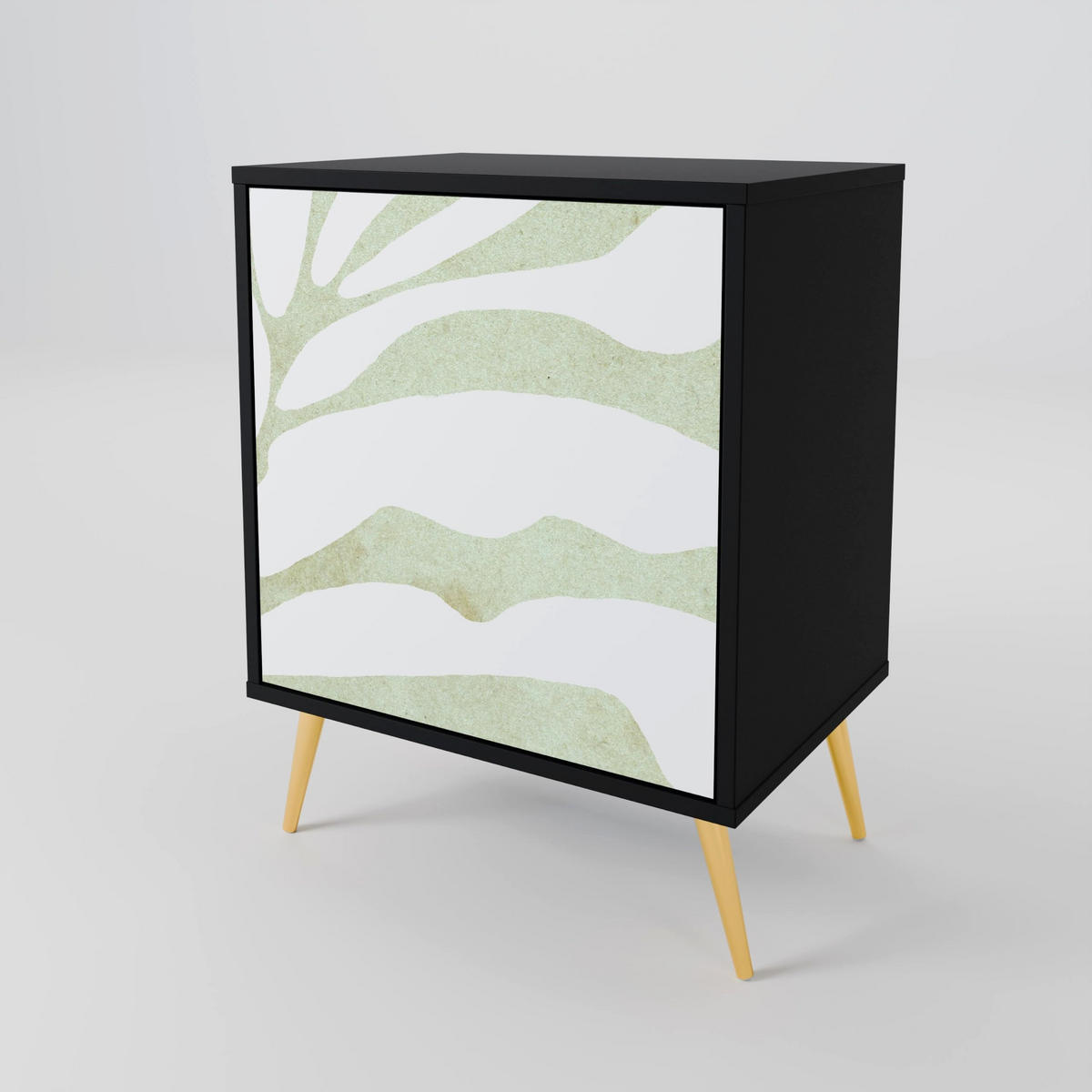 SIDEBOARD BOTANICAL SPARK, Schwarz, 57,5x42x67,5 cm, Schwarze Metall-Rahmenfüße - Multicolor/Schwarz, Holzwerkstoff/Metall (57.5/67.5/42cm) - SpaceRebels