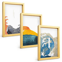 BILDER SET 3er Set - 20x30 cm Goldrahmen - Wellen des japanischen Grafikstils - Goldfarben, Kunststoff (20/30cm) - TULUP