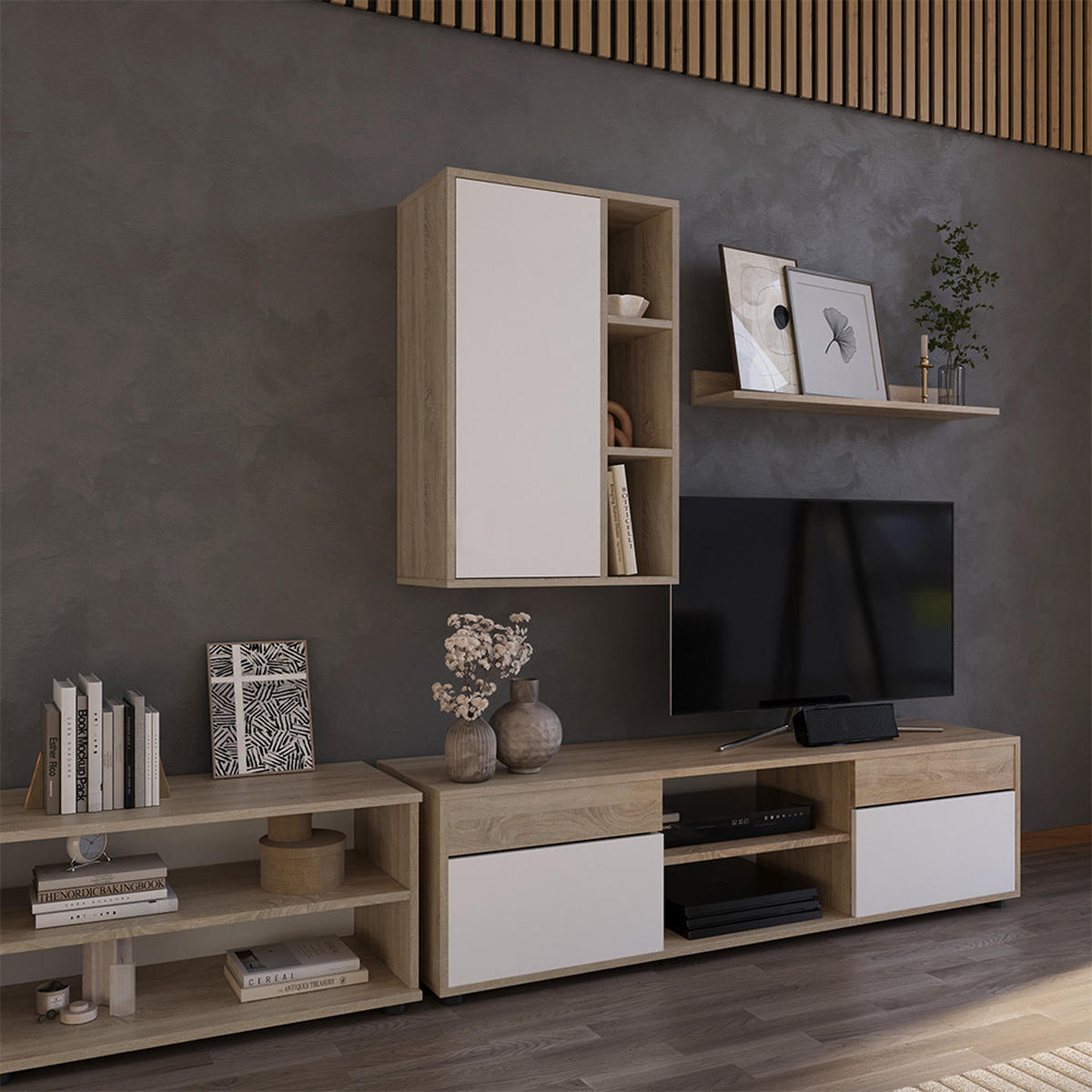 STĚNOVÁ POLICE Berno Sonoma/bílá - bílá/Sonoma dub, kompozitní dřevo (50.1/78.4/28.3cm) - Vicco