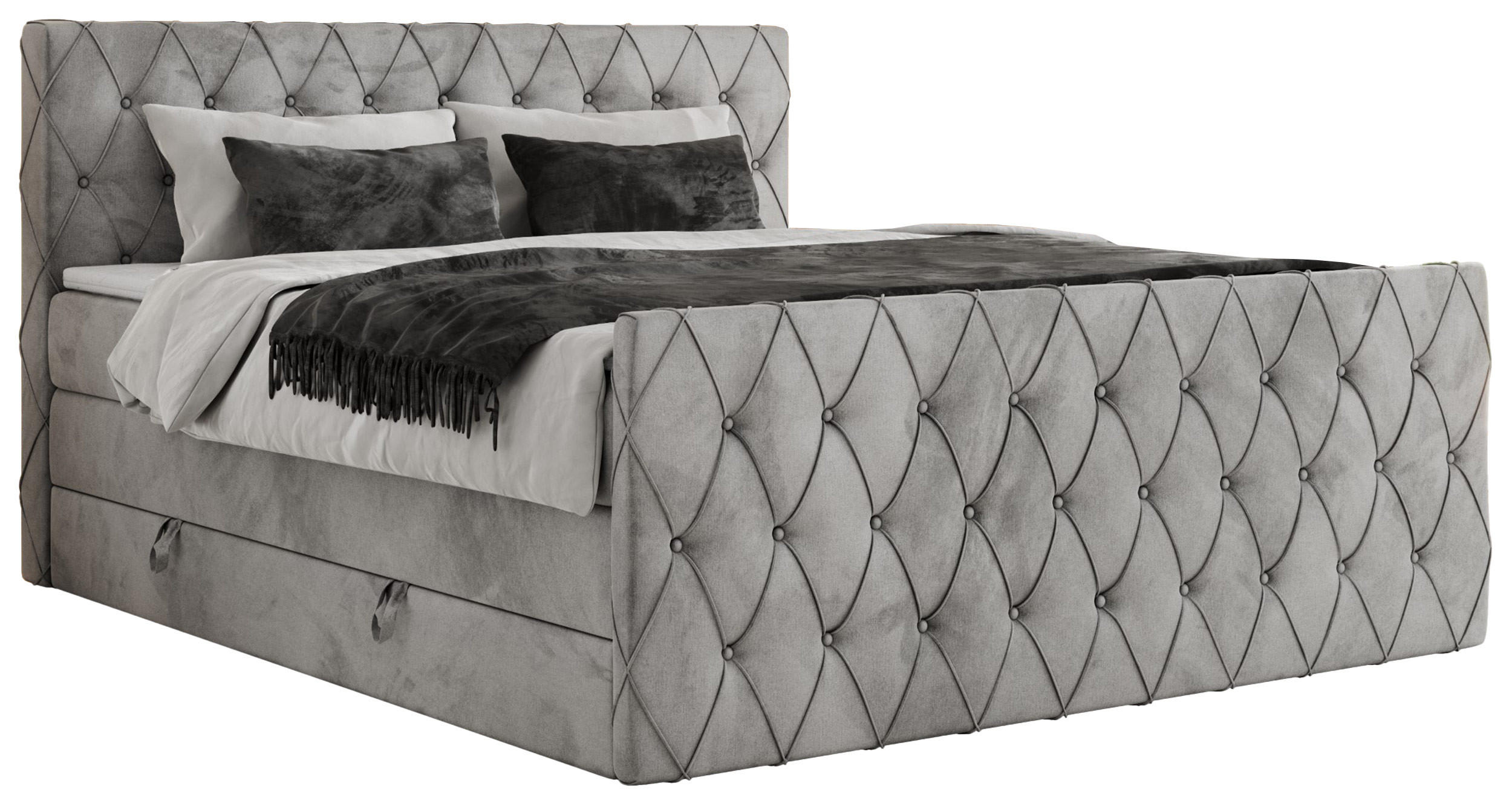 MKS POSTEL BOXSPRING MIREN KING DUO 120/200 - Světle šedá Samet - H3