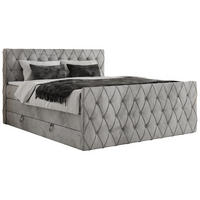BOXSPRINGBETT MIREN KING DUO 180/200 Hellgrau Velvet - H3 - Hellgrau, Holz/Textil (180/200cm) - MKS