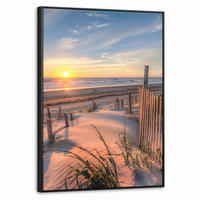 LEINWAND Bilder mit Rahmen - Strand - Meer - Düne - Sonnenuntergang - Landschaft - 70x100 - Beige, Textil (70/100cm) - MuchoWow