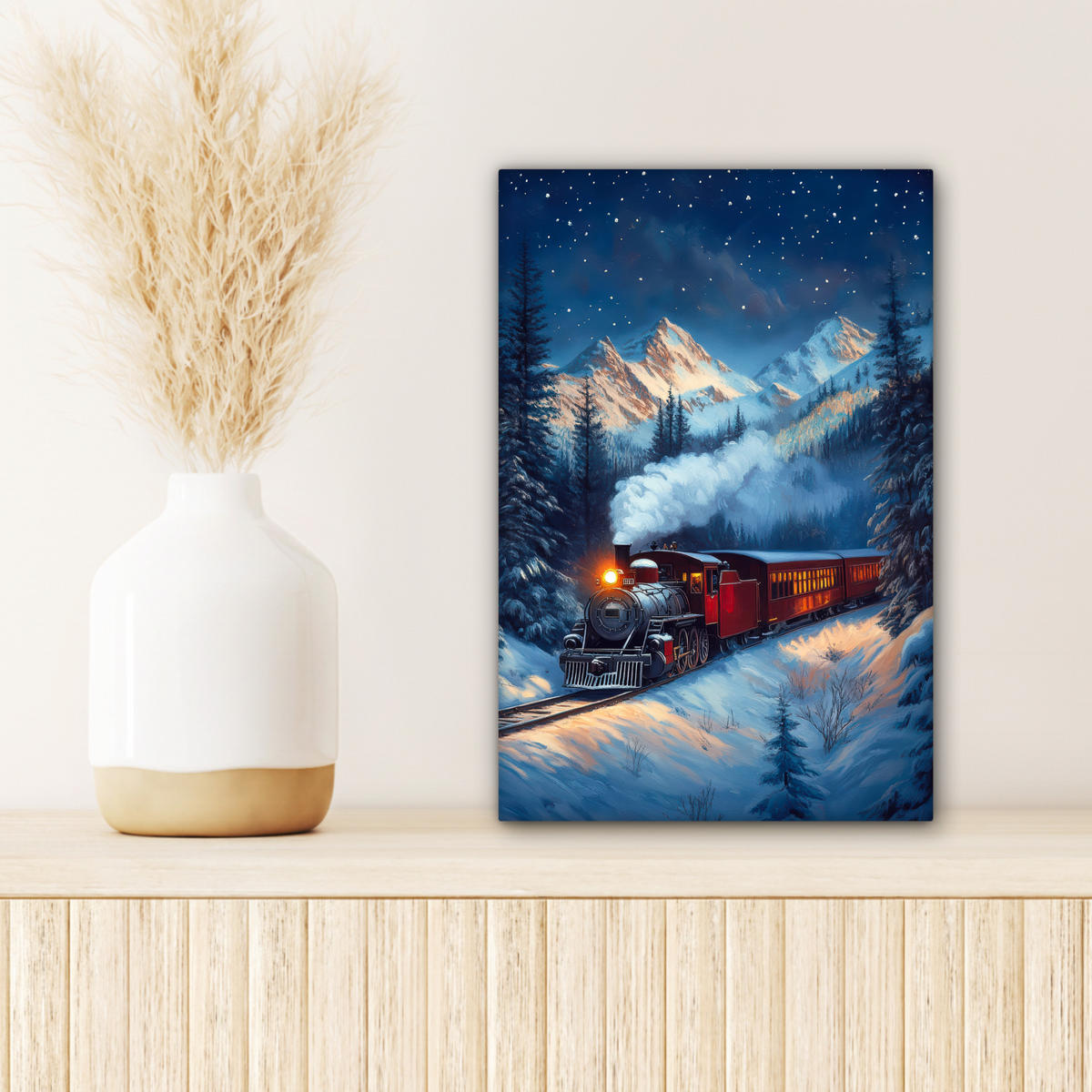 LEINWANDBILD Zug - Weihnachten - Schnee - Weihnachtszug 20x30 cm - Anthrazit, Textil (20/30cm) - MuchoWow