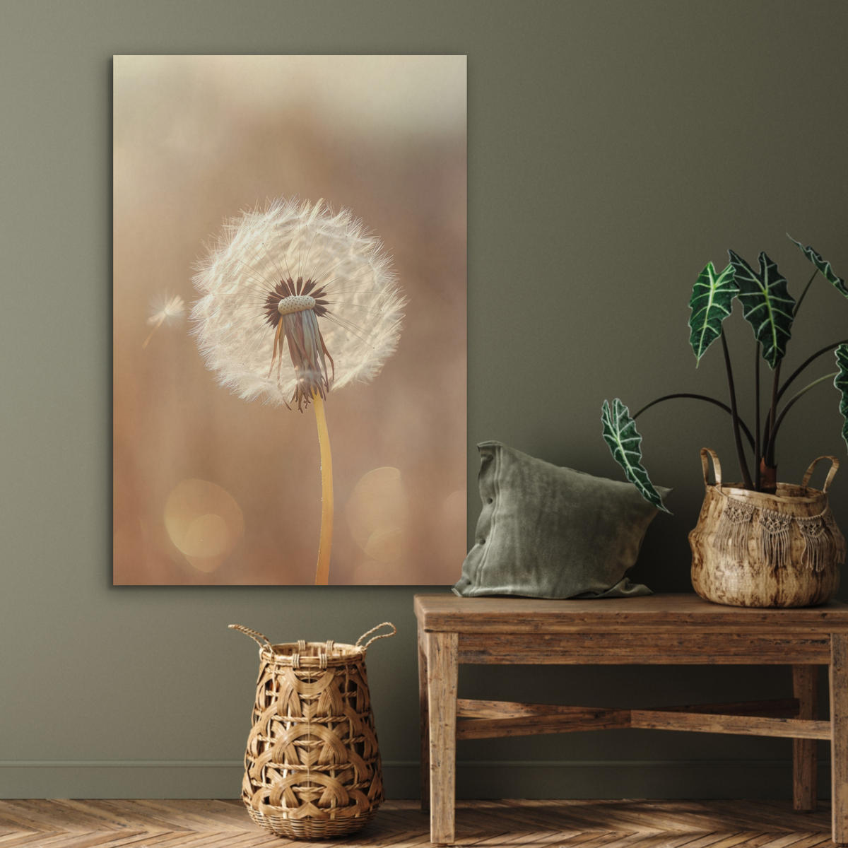 AKUSTIKPANEEL Löwenzahn - Beige - Natur - Blume 70x100 cm - Hellbraun, Textil (70/0.9/100cm) - MuchoWow