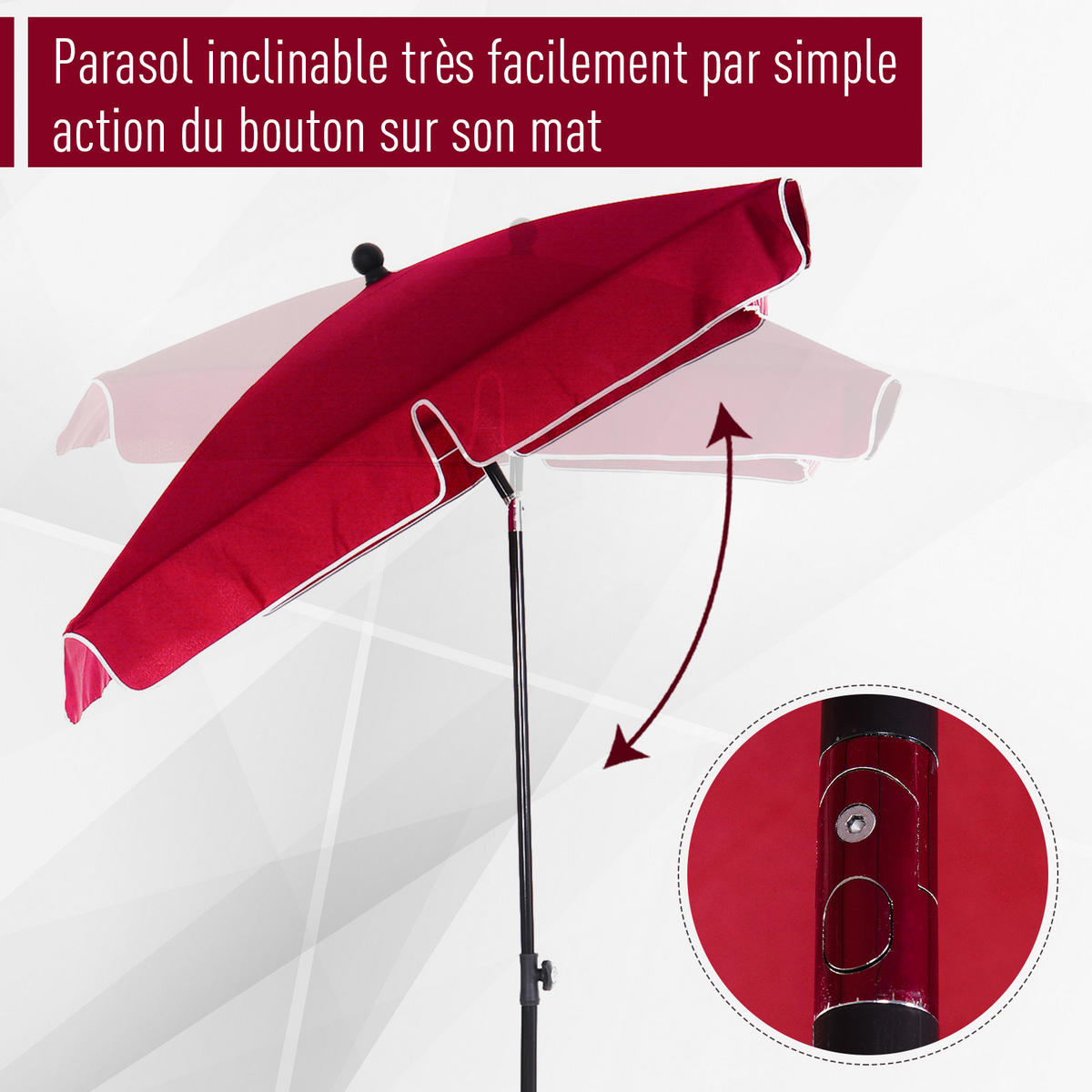 SONNENSCHIRM DE-11354 rechteckig, neigbar, 2 x 1,3 m Rot - Rot, Metall (130/198cm) - ComfortXL
