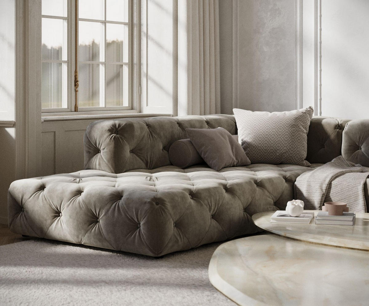 ECKSOFA Cosimo Taupe Samtstoff - Taupe/Schwarz, Holz/Holzwerkstoff (325/228cm) - Maison de Reve