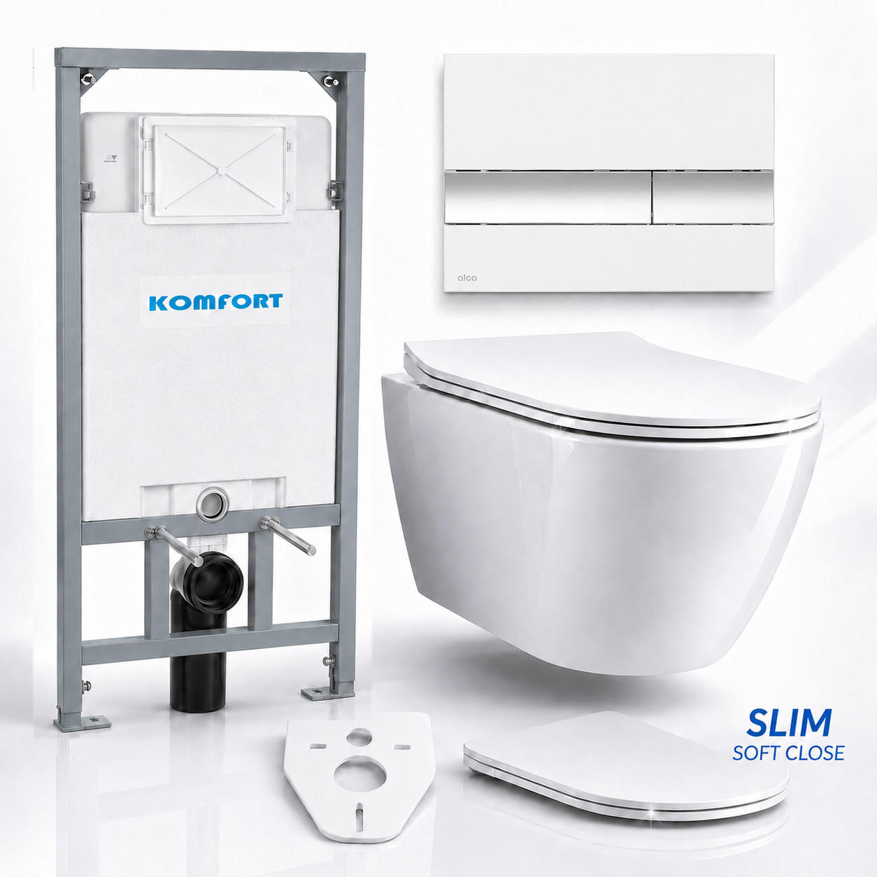 WC-SET ROLO Weiß, Slim-Sitz, Vorwandelement und Betätigungsplatte M1720-1 Weiß/Chrom - Weiß, Keramik (53/119.5/48.5cm) - bad land