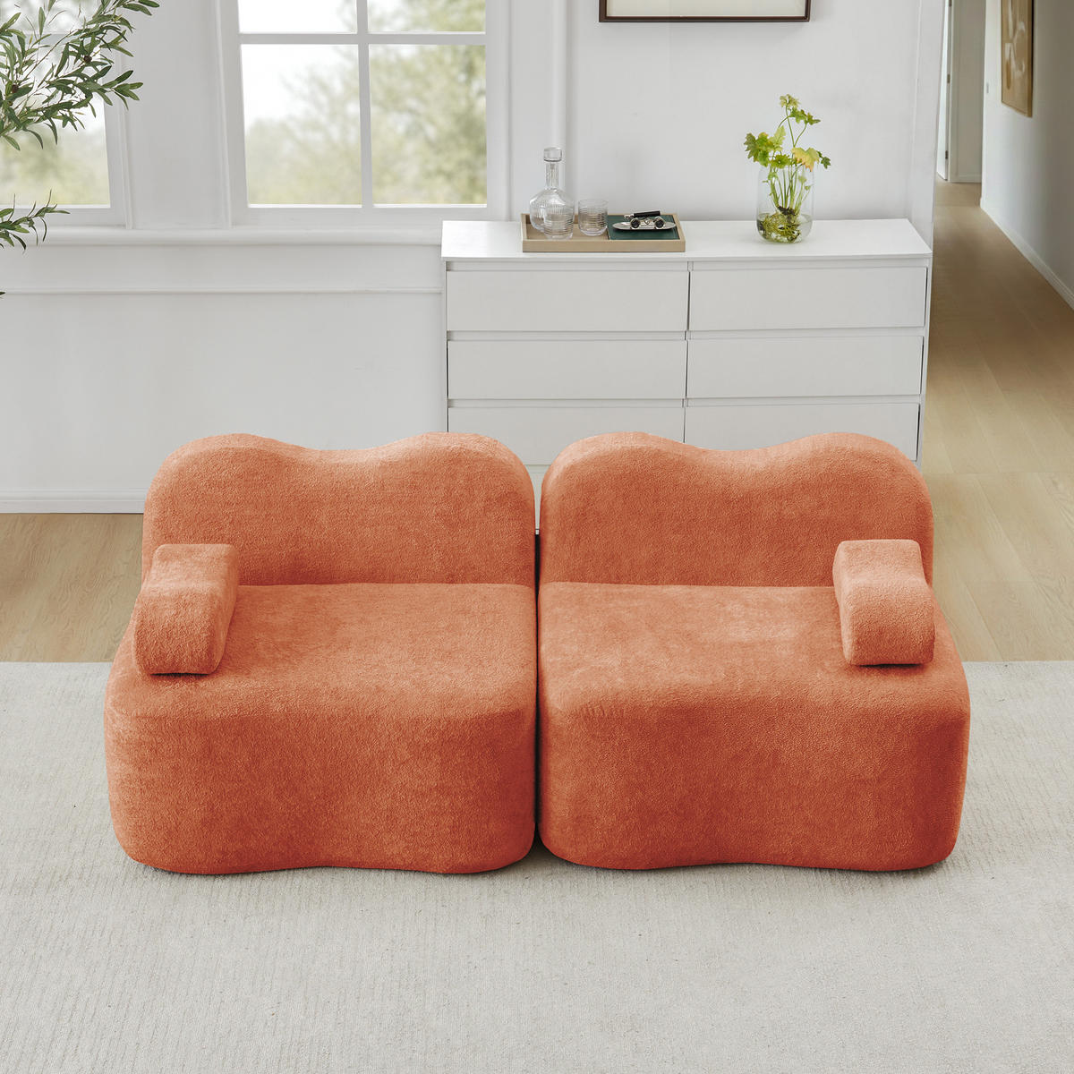2-SITZER SOFA Samt Orange mit Armlehnenkissen - Orange, Textil (192/70/98cm) - WISHDOR