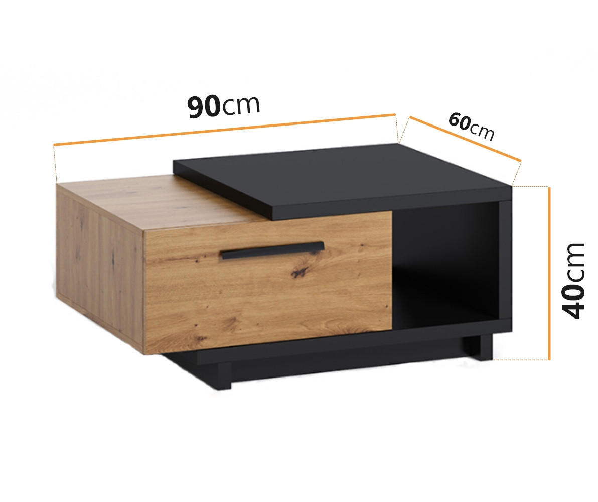 COUCHTISCH Zonda 90x60 mit zwei Schubladen - Schwarz/Eiche Artisan, Holzwerkstoff/Kunststoff (60/90/40cm) - Ravio