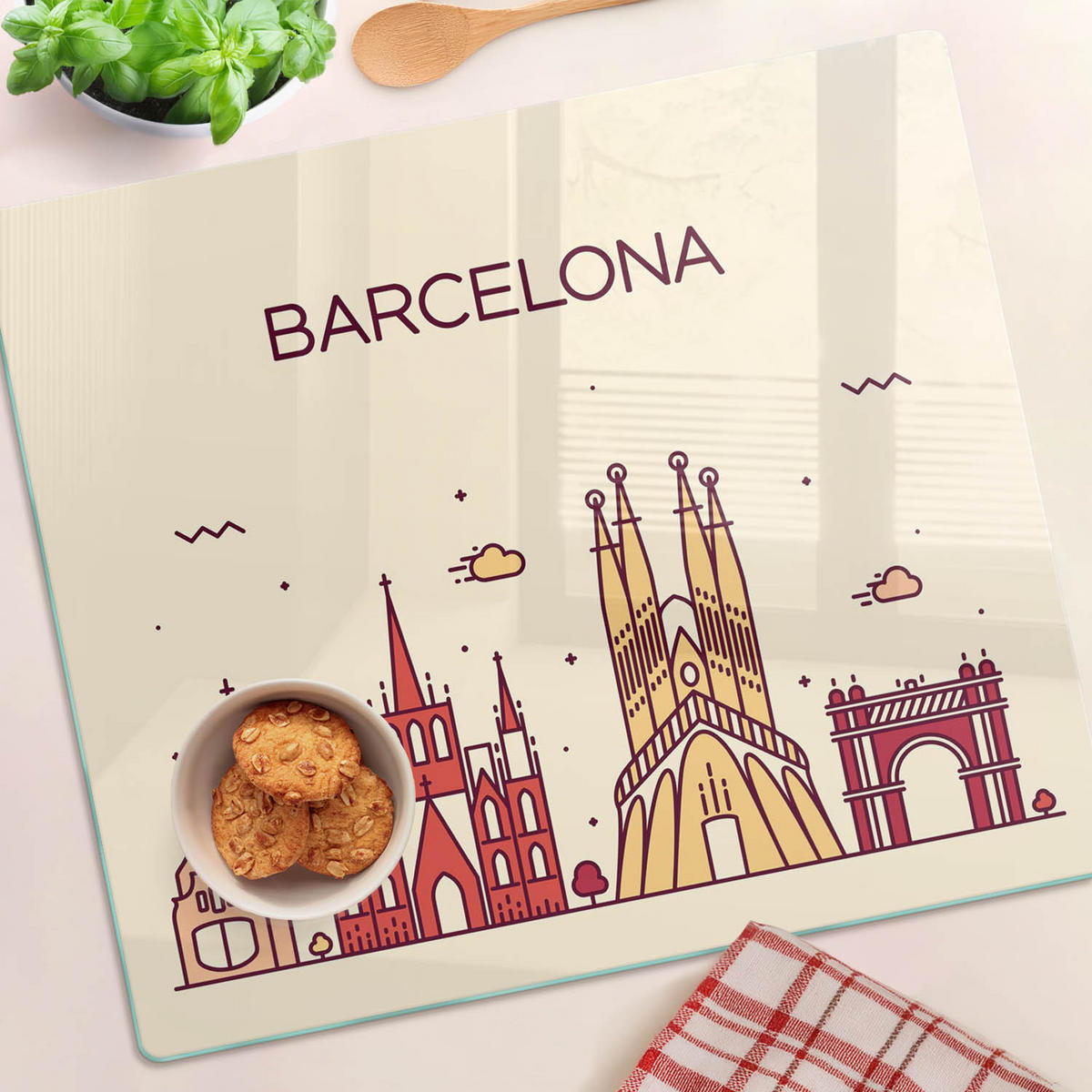 GLASPLATTE 60x52 cm Die Inschrift Barcelona - Multicolor, Glas (60/0.4/52cm) - TULUP