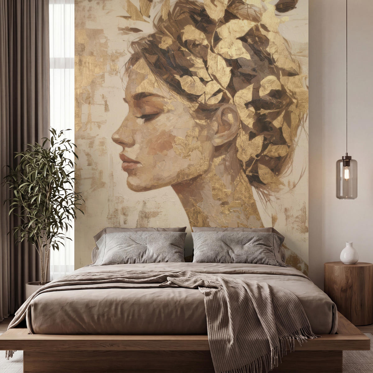 TAPETE - Frau - Gold - Abstrakt - Textur - 200x280 cm - Goldfarben, Papier (200/280cm) - OnlyWow