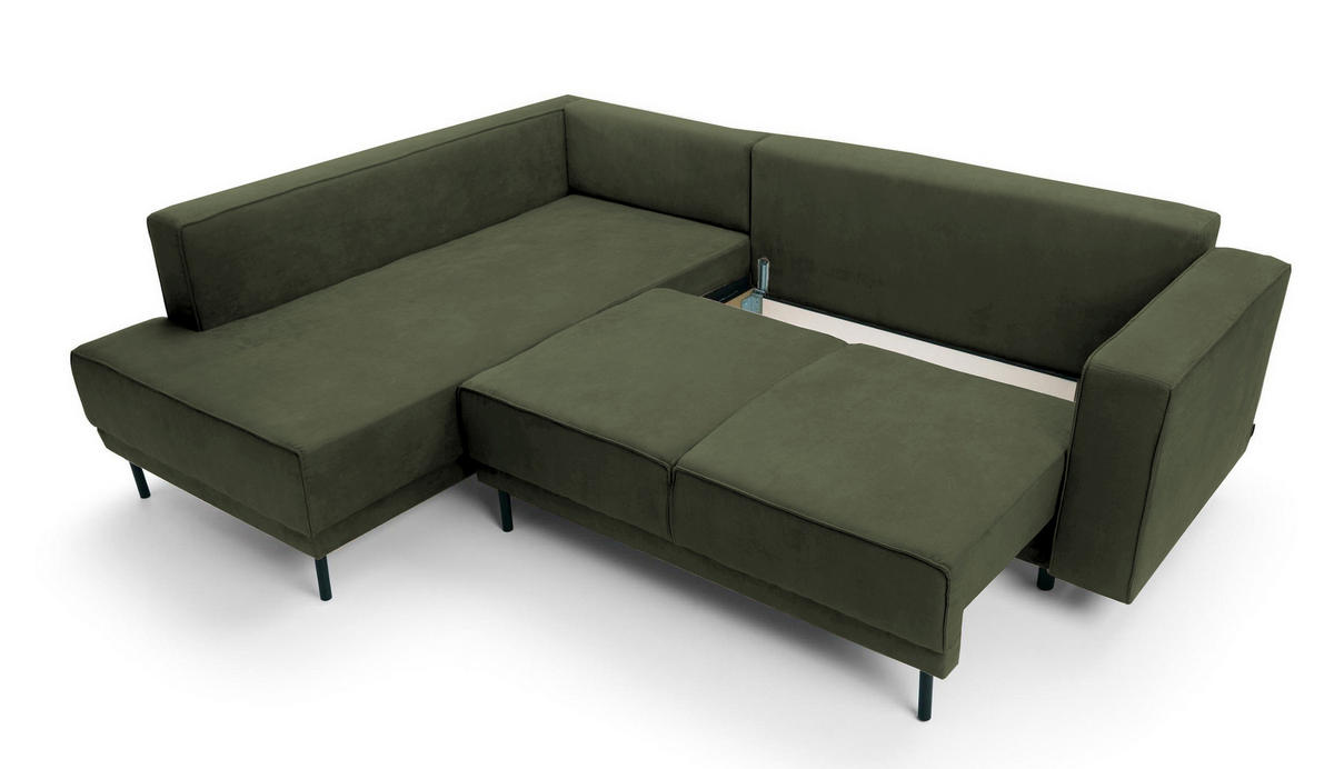 ECKSOFA Rodario Olivgrün Velours - Schwarz/Olivgrün, Textil/Metall (247/187cm) - Selsey