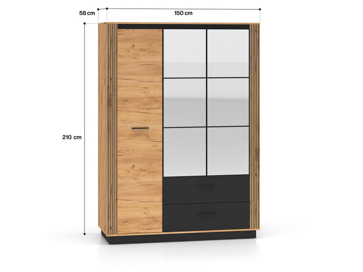 KLEIDERSCHRANK – 200 cm – Urso – Schwarz – KL-039 - Schwarz, Holzwerkstoff (200/210/58cm) - hi-markt