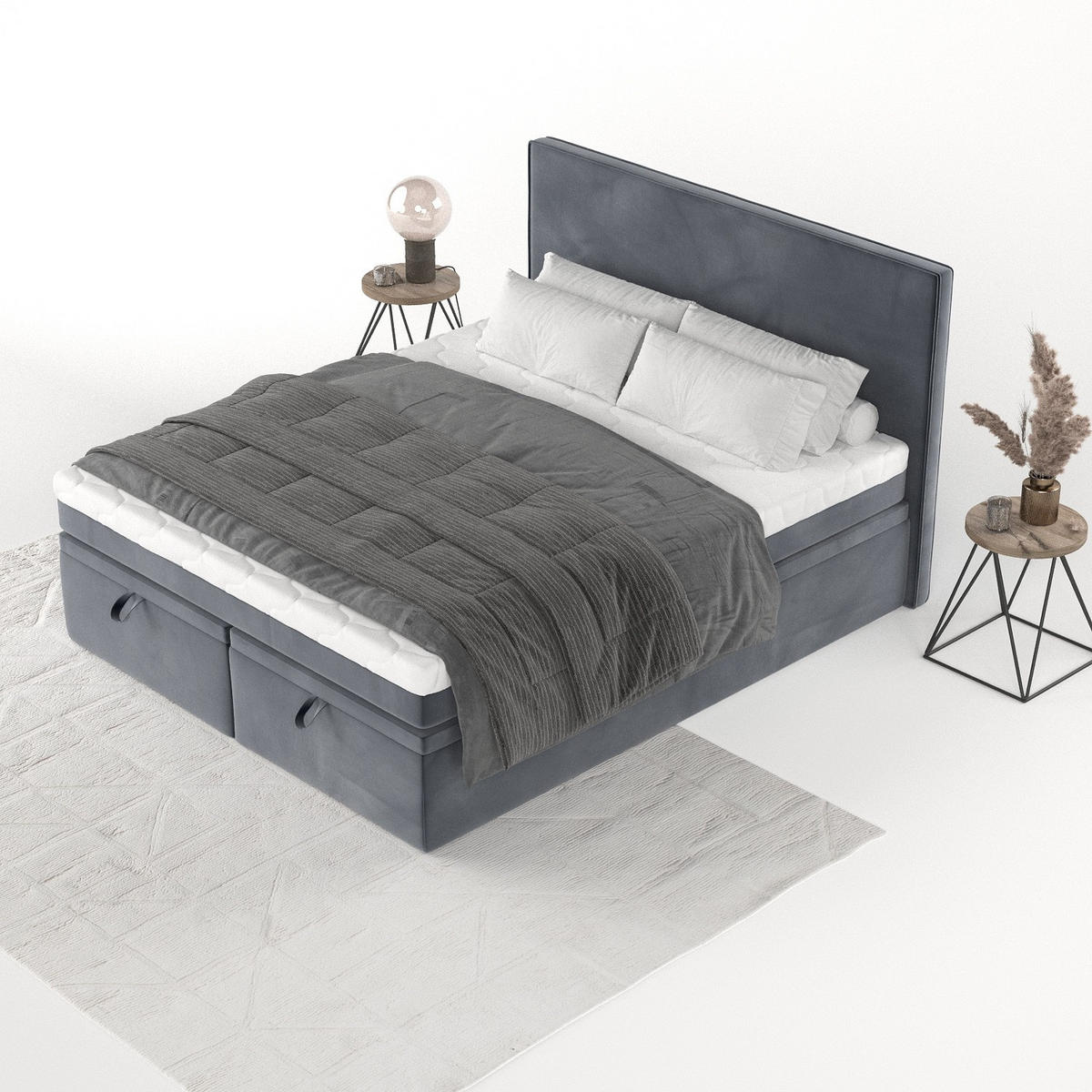 BOXBETT Zalla 160/200 cm Dunkelgrau im Kronos Stoff - Dunkelgrau/Schwarz, Holz/Holzwerkstoff (160/200cm) - AltaBeds