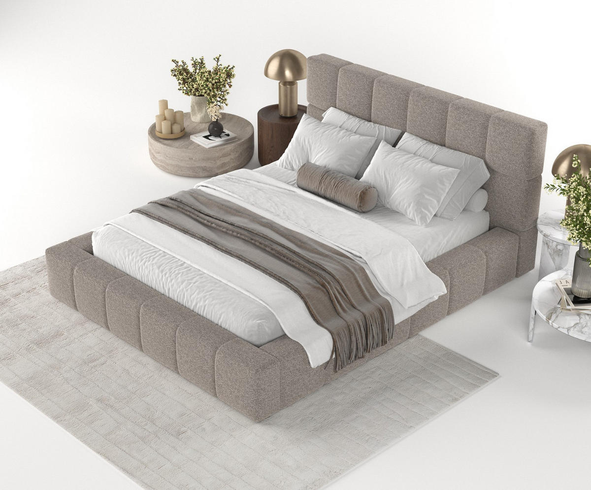 POLSTERBETT Paros mit Stauraum 180/200 cm Beige im Bubble Stoff - Beige/Schwarz, Holz/Holzwerkstoff (180/200cm) - AltaBeds