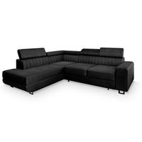 ECKSOFA NOLA L-S Schwarz Velours-Stoff mit Schlaffunktion - Schwarz, Holz (253/190cm) - MASSENO