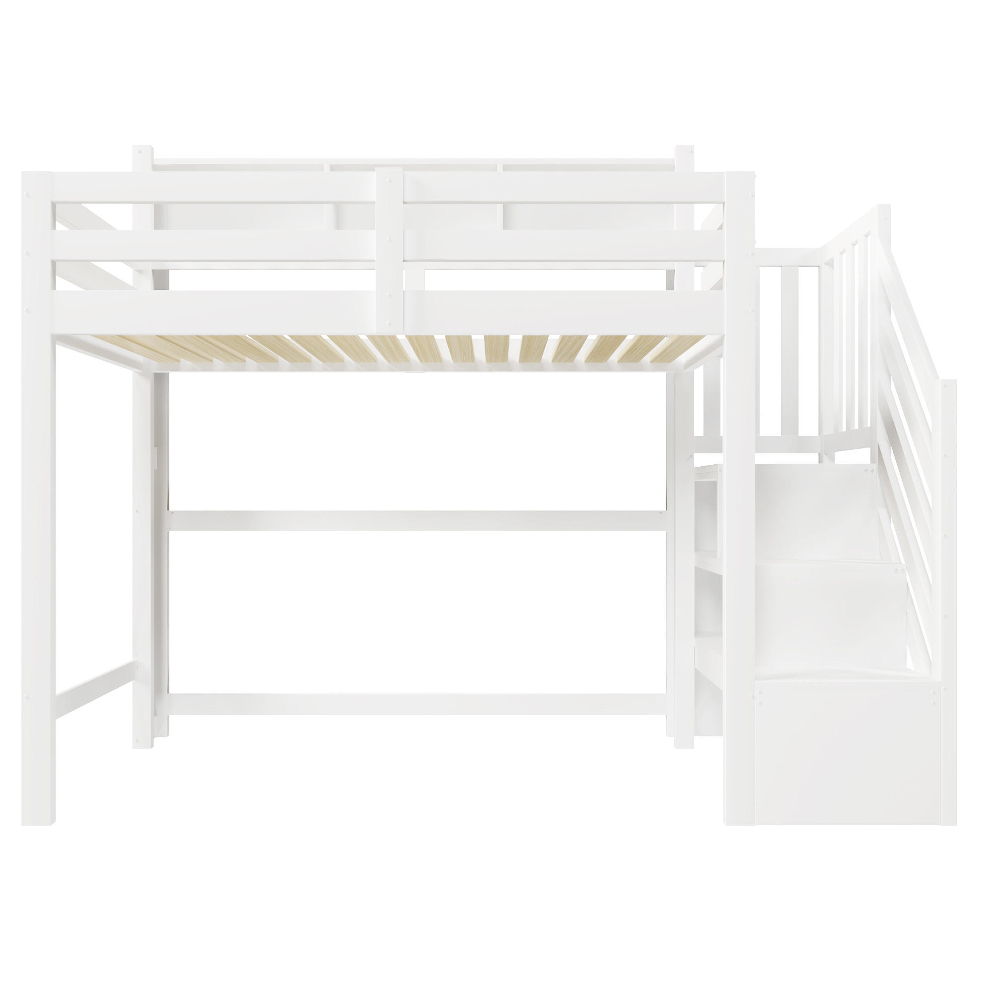 HOCHBETT 90/200 cm Weiß mit LED-Leuchten, Stauraumtreppe, offenem Staufach - Weiß, Holz (90/200cm) - Oxeza