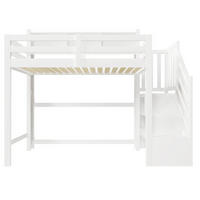 HOCHBETT 90/200 cm Weiß mit LED-Leuchten, Stauraumtreppe, offenem Staufach - Weiß, Holz (90/200cm) - Oxeza