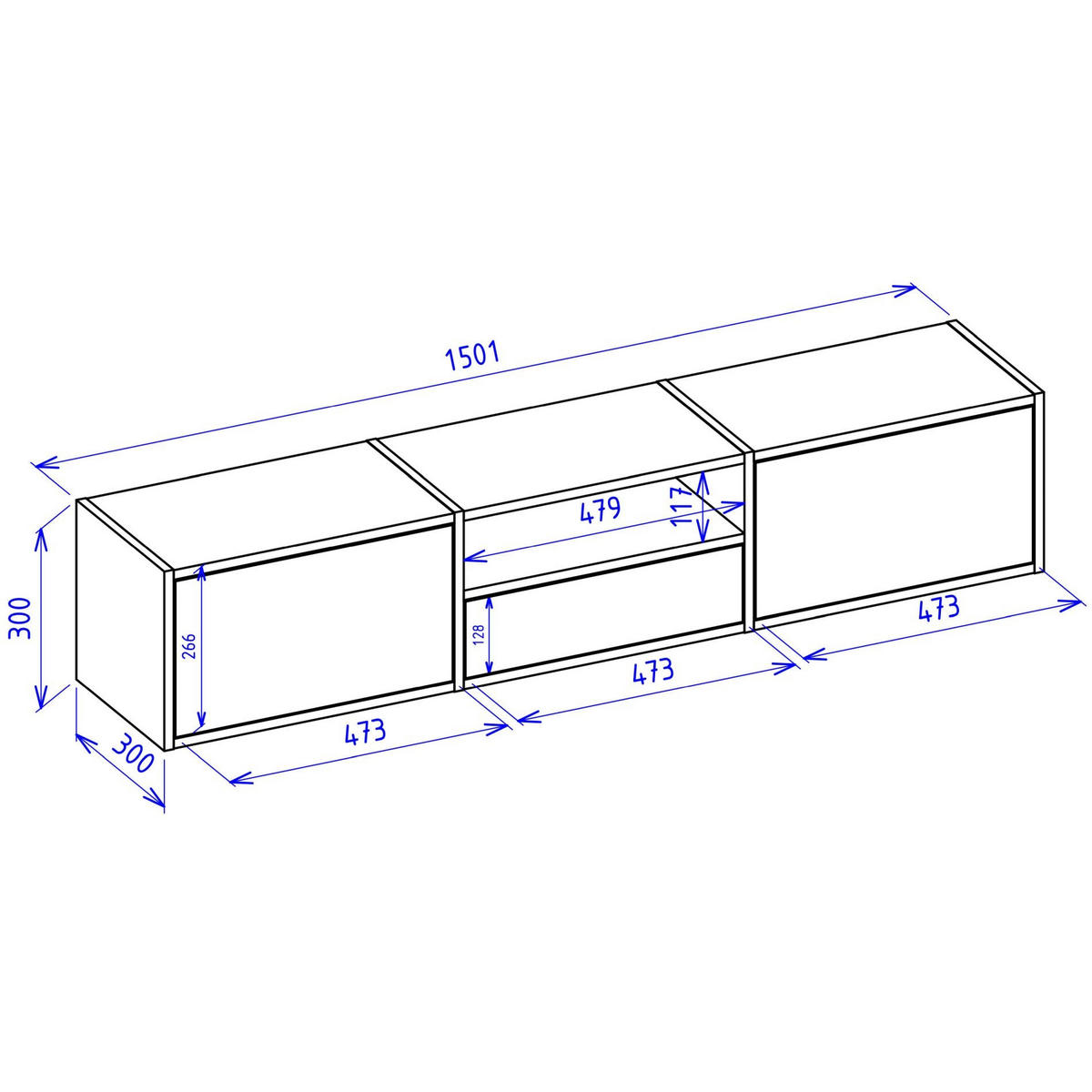 TV-LOWBOARD Framme hängend, 3 Klappen und Ablage, Kaschmir, 150/30/30 cm - Kaschmir, Holzwerkstoff (150.1/30/30cm) - Selsey
