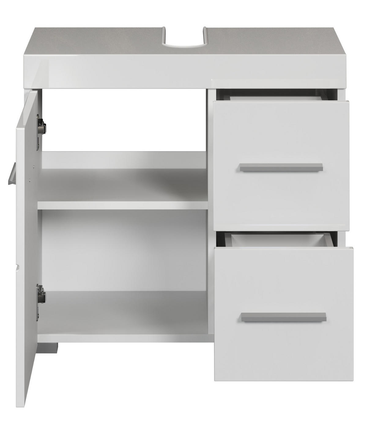 WASCHBECKENUNTERSCHRANK weiß Hochglanz 60 cm, Badschrank mit viel Stauraum - Weiß Hochglanz/Alufarben, Holzwerkstoff/Kunststoff (60/56/34cm) - Top.Furn