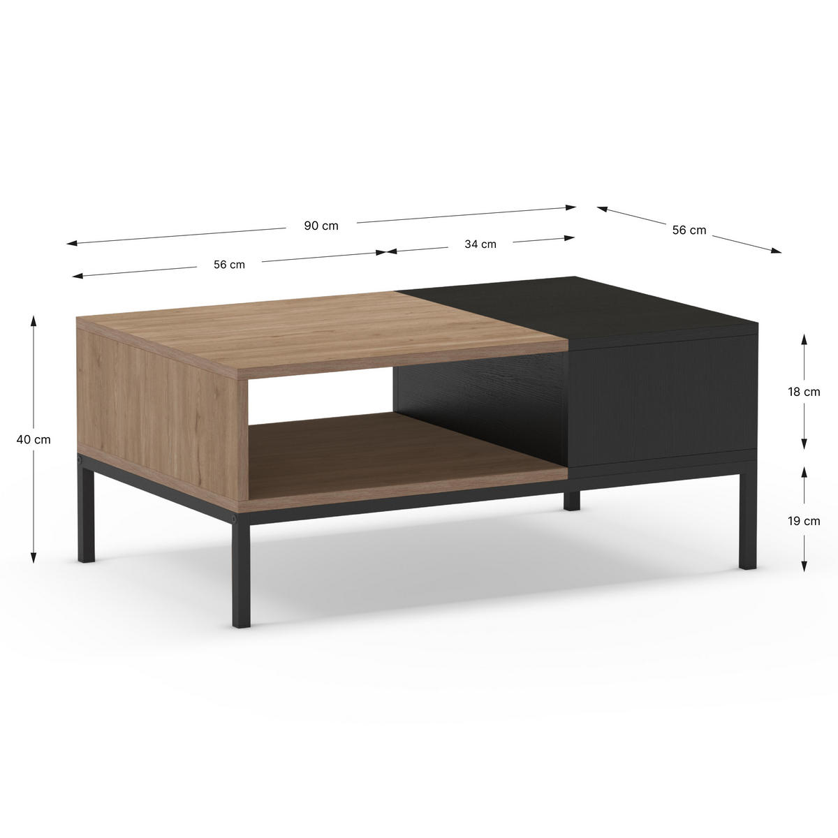 COUCHTISCH Cailin Schwarz 90/56/40 cm - Schwarz, Holz (90/56/40cm) - Drawer
