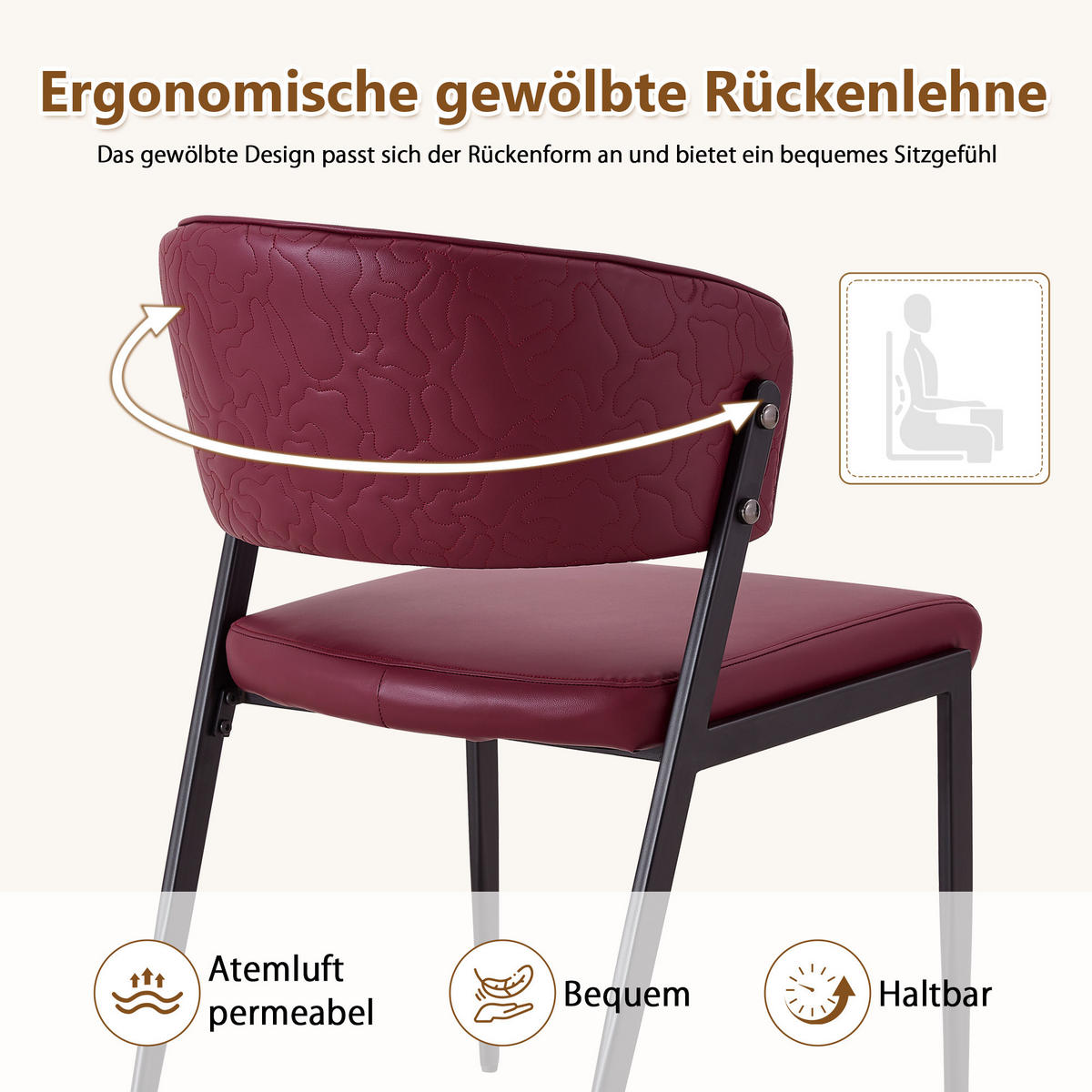STUHL-SET DE-36686 2 Stück mit Kunstlederbezug und Metallgestell Rot - Rot, Metall (49/78/51cm) - ComfortXL