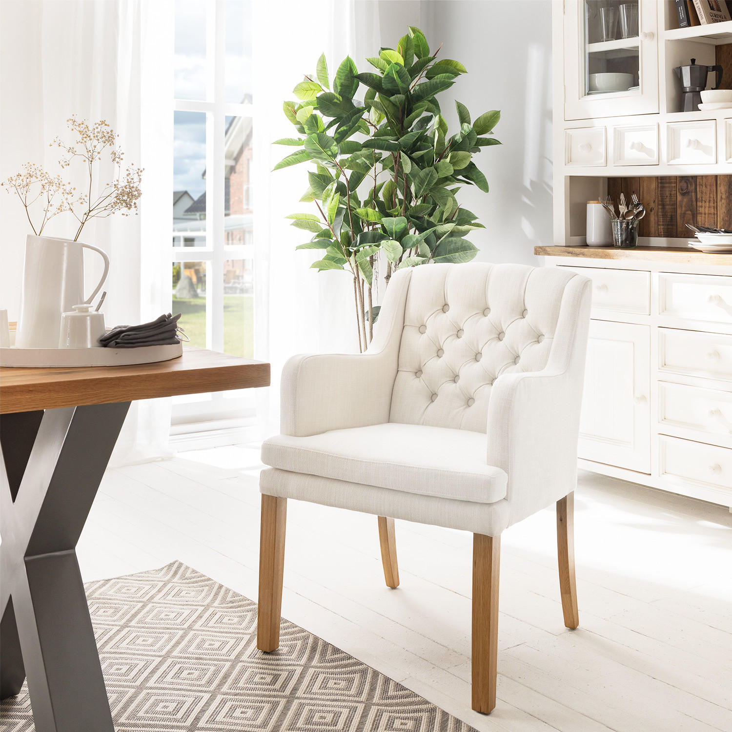 ARMLEHNENSTUHL - Webstoff - Weiß, Textil (60/87/67cm) - home24