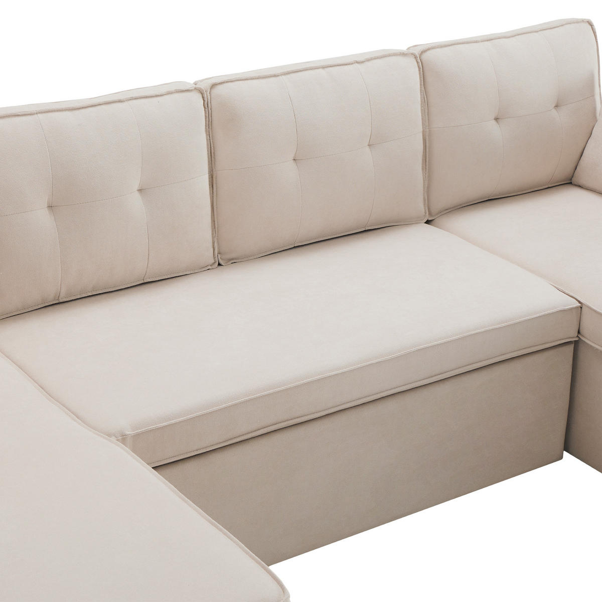 WOHNLANDSCHAFT Leinen Beige mit Schlaffunktion, Stauraum und Kissen - Beige, Kunststoff/Textil (270/86/130cm) - WISHDOR