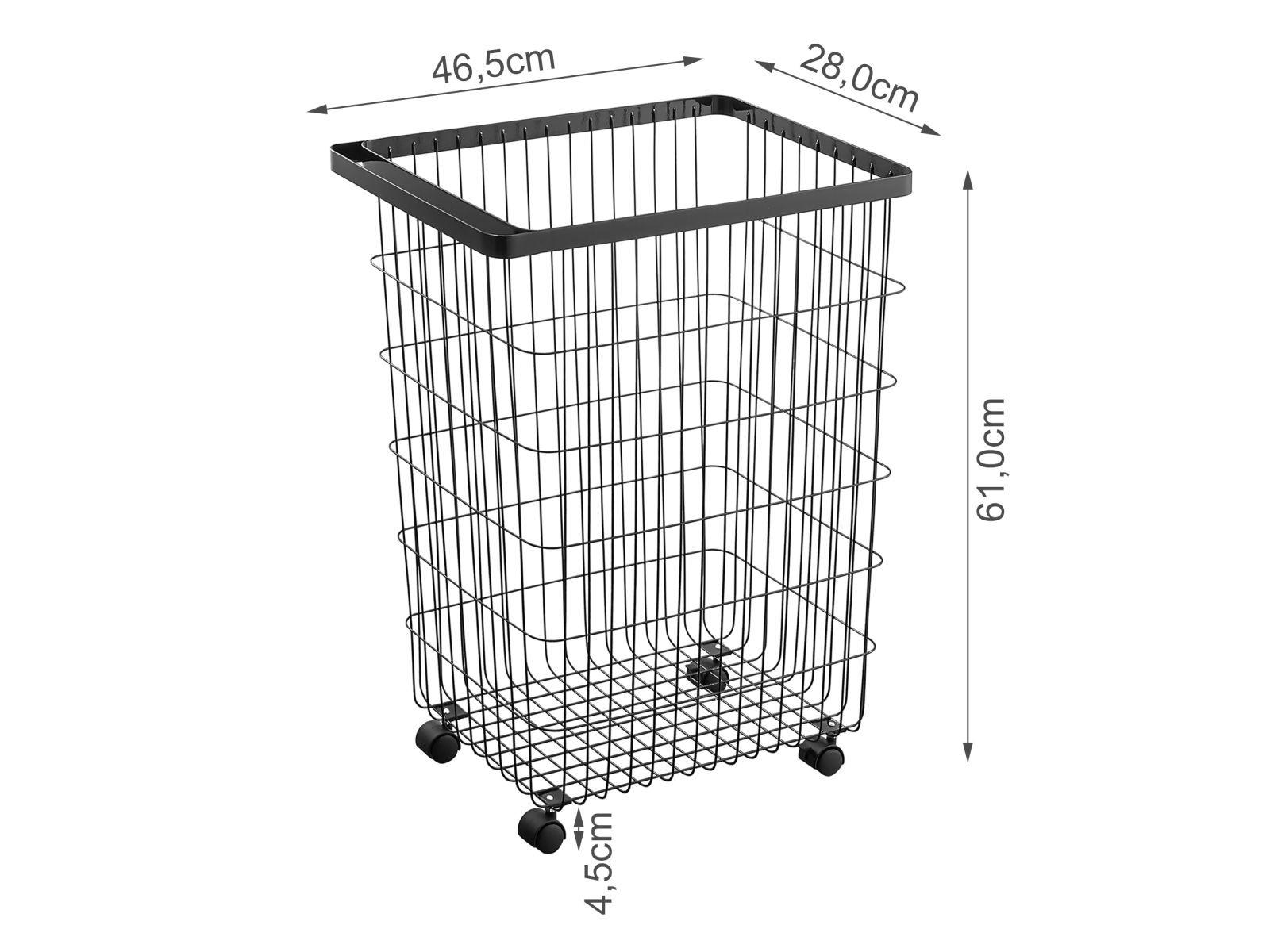 WÄSCHEKORB Tower schwarz 46/61/28 cm auf Rollen - Schwarz, Metall (46/61/28cm) - Yamazaki