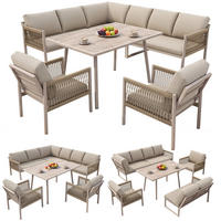 GARTENLOUNGE Beige 7-8 Personen L-Form Sofa Tisch 2 Sessel - Beige, Metall - FLIEKS