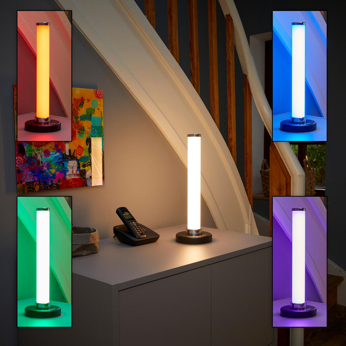 RGB-LED-TISCHLAMPE - elegante Säulenform mit Farbwechsel und warmweißem Licht, kabellos und tragbar - Schwarz, Kunststoff (13/13/37.1cm) - Northpoint