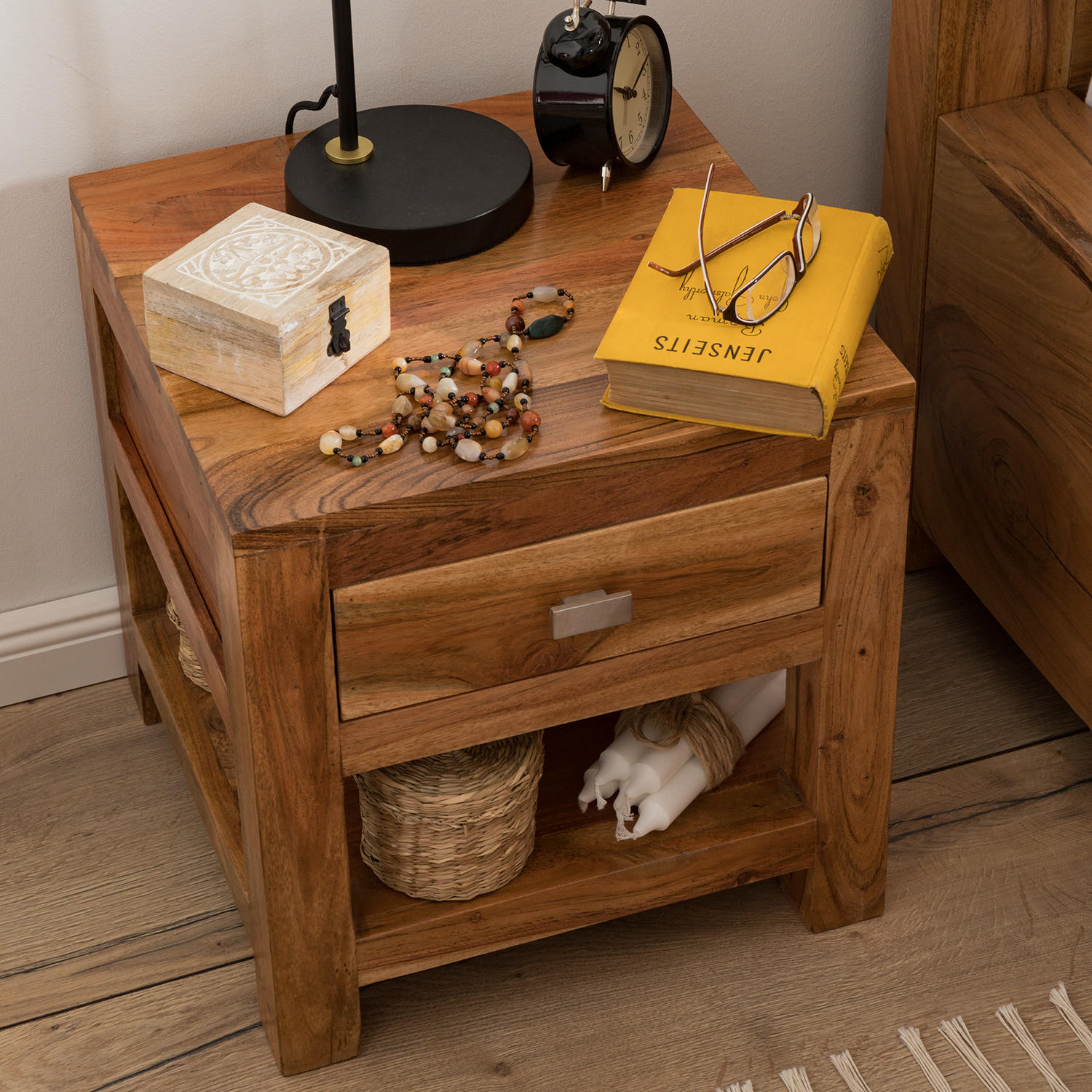 NACHTKOMMODE - Akazie massiv - Akaziefarben, Holz (42/40/40cm) - home24