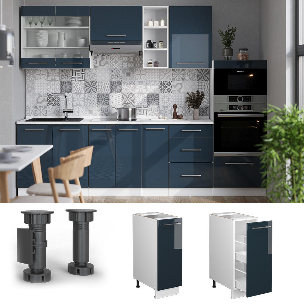 Thumbnail - Vicco Apothekerunterschrank, Dunkelblau, Holzwerkstoff, 2 Fächer, 1 Schubladen, Rechteckig, 30x82x60 cm, Küchen, Küchenm...