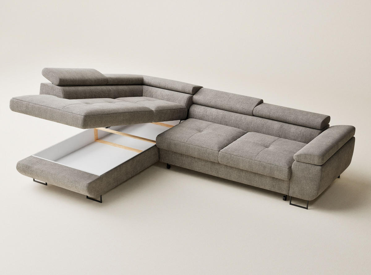 ECKSOFA Concord Braun Chenille-Stoff - Links Seite - Schwarz/Braun, Holz/Holzwerkstoff (203/277cm) - Maison de Reve