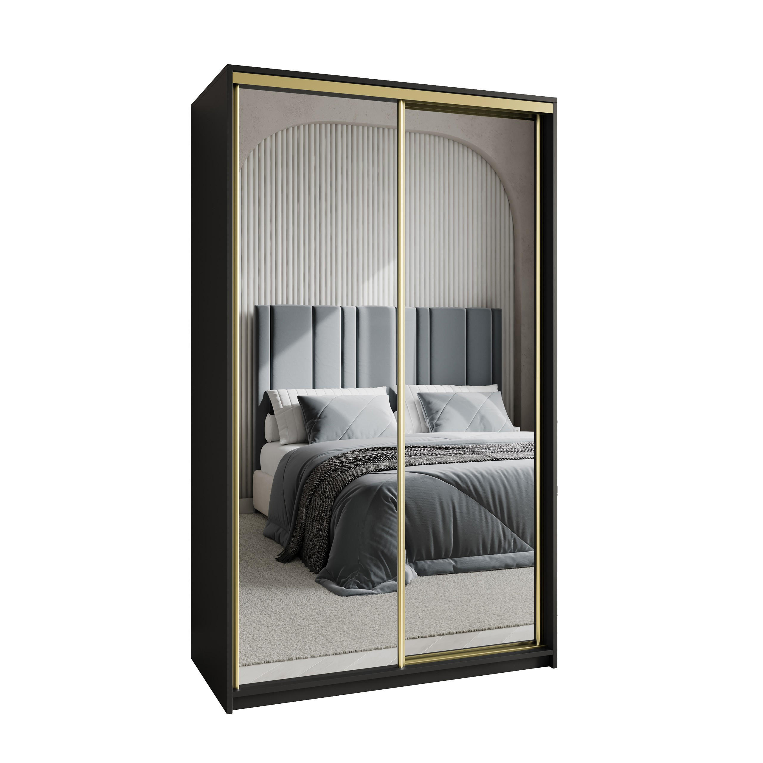 SCHWEBETÜRENSCHRANK RIEN 120/205/60 cm 2-türig mit Spiegel Schwarz - Schwarz, Holzwerkstoff (120/205/60cm) - MASSENO
