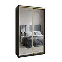 SCHWEBETÜRENSCHRANK RIEN 120/205/60 cm 2-türig mit Spiegel Schwarz - Schwarz, Holzwerkstoff (120/205/60cm) - MASSENO