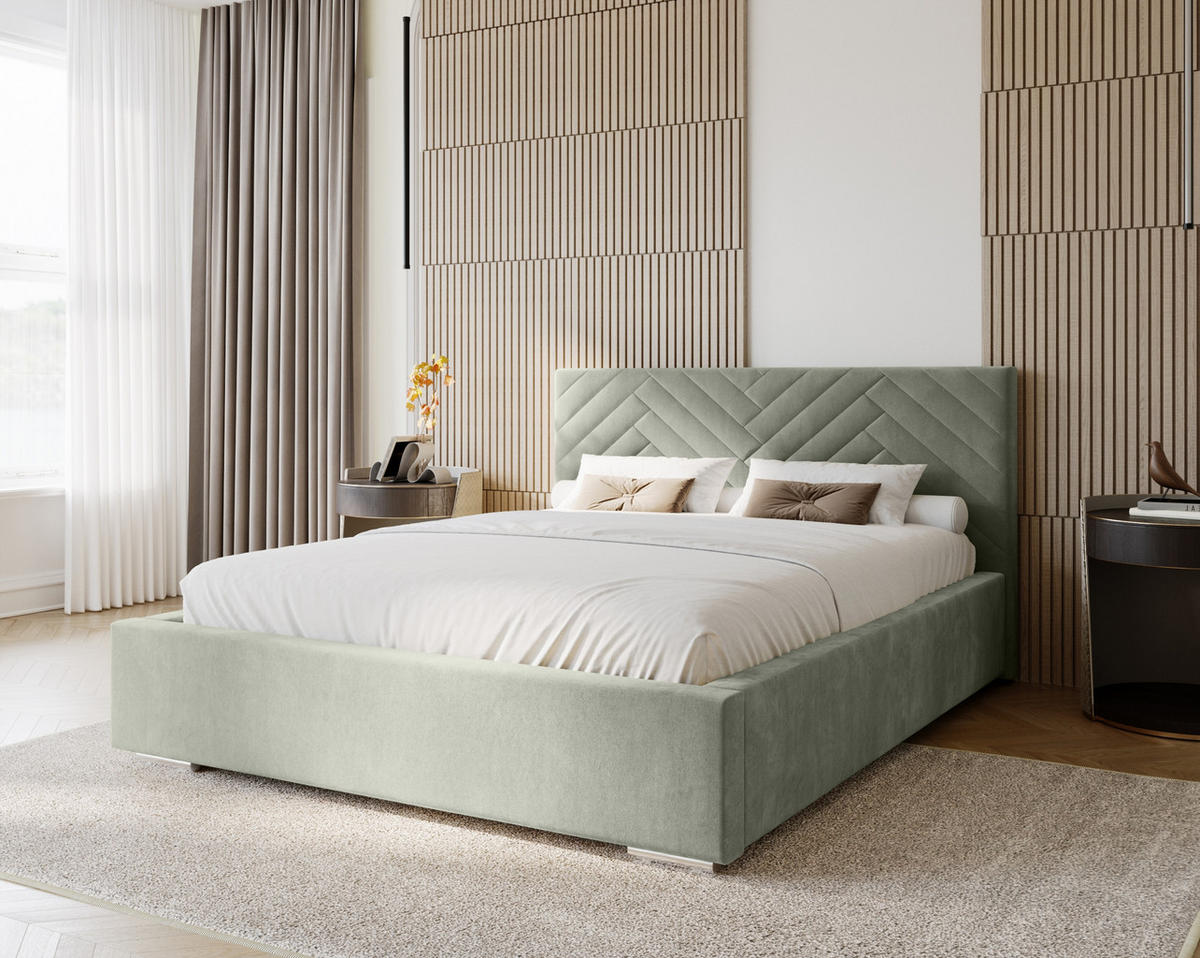 POLSTERBETT Aura 180x200 cm, Doppelbett mit Bettkasten und Lattenrost aus Holz, Velourstoff: Grau - Grau, Holz/Textil (180/200cm) - Marpur